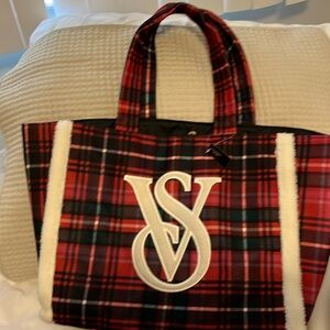 Festive plaid Victoria’s Secret tote bag. New with tags